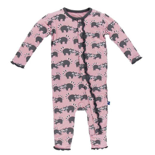 Print Bamboo Muffin Ruffle Coverall - Lotus Raccoon KicKee Pants