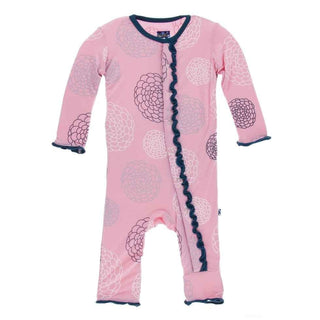 Print Bamboo Muffin Ruffle Coverall (Snaps) - Lotus Blooms KicKee Pants