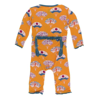 Print Bamboo Muffin Ruffle Coverall with Snaps - Apricot Fans Baby & Toddler Sleepwear