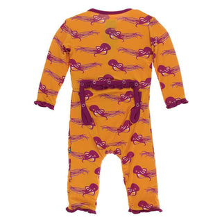 Print Bamboo Muffin Ruffle Coverall with Snaps - Apricot Octopus KicKee Pants