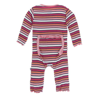 Print Bamboo Muffin Ruffle Coverall with Snaps - Botany Red Ginger Stripe KicKee Pants