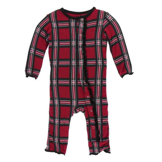 Print Bamboo Muffin Ruffle Coverall with Snaps - Christmas Plaid 2019 KicKee Pants