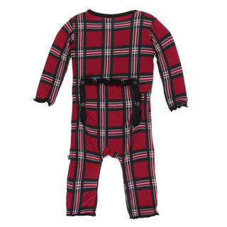 Print Bamboo Muffin Ruffle Coverall with Snaps - Christmas Plaid 2019 KicKee Pants