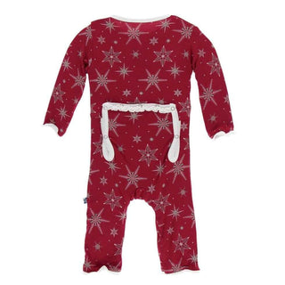 Print Bamboo Muffin Ruffle Coverall with Snaps - Crimson Snowflakes KicKee Pants