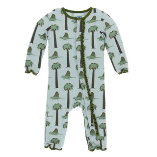 KicKee Pants Print Muffin Ruffle Coverall with Snaps - Dimetrodon