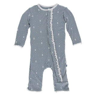 Print Bamboo Muffin Ruffle Coverall with Snaps - Dusty Sky Tortoise Shell Baby & Toddler Sleepwear