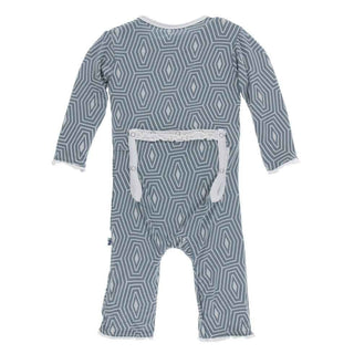 Print Bamboo Muffin Ruffle Coverall with Snaps - Dusty Sky Tortoise Shell KicKee Pants