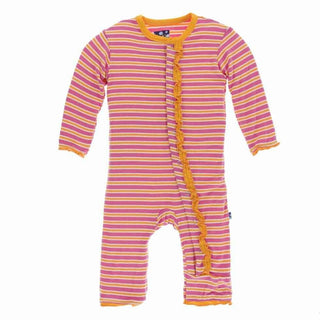 Print Bamboo Muffin Ruffle Coverall with Snaps - Flamingo Brazil Stripe KicKee Pants