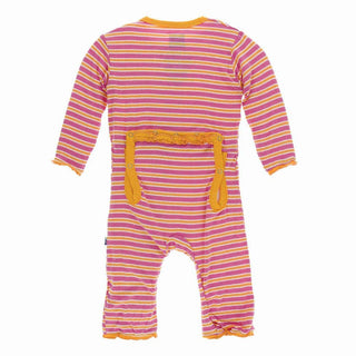 Print Bamboo Muffin Ruffle Coverall with Snaps - Flamingo Brazil Stripe KicKee Pants