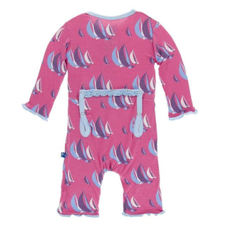 Print Bamboo Muffin Ruffle Coverall with Snaps - Flamingo Sailing Race KicKee Pants