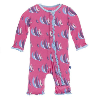 Print Bamboo Muffin Ruffle Coverall with Snaps - Flamingo Sailing Race Baby & Toddler Sleepwear