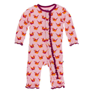 Print Bamboo Muffin Ruffle Coverall with Snaps - Lotus Origami Crane Baby & Toddler Sleepwear