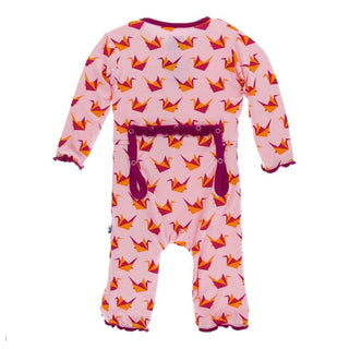 Print Bamboo Muffin Ruffle Coverall with Snaps - Lotus Origami Crane Baby & Toddler Sleepwear