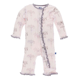 Print Bamboo Muffin Ruffle Coverall with Snaps - Macaroon Chandelier KicKee Pants