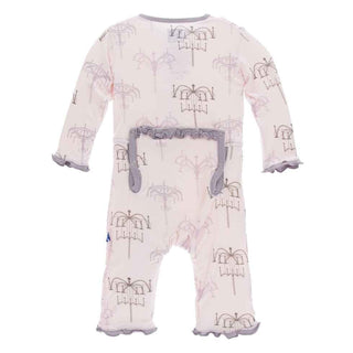 Print Bamboo Muffin Ruffle Coverall with Snaps - Macaroon Chandelier KicKee Pants