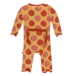 Print Bamboo Muffin Ruffle Coverall with Snaps - Marigold Pomegranate Baby & Toddler Sleepwear