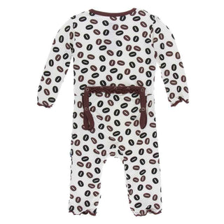 KicKee Pants Print Muffin Ruffle Coverall with Snaps - Natural Coffee Beans