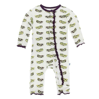 Print Bamboo Muffin Ruffle Coverall with Snaps - Natural Olive Branch Baby & Toddler Sleepwear