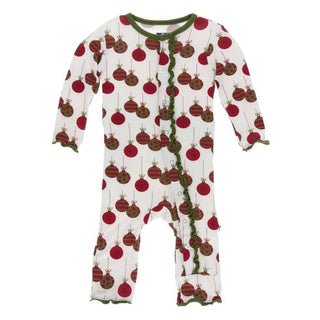 Print Bamboo Muffin Ruffle Coverall with Snaps - Natural Ornaments KicKee Pants