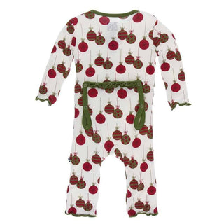 Print Bamboo Muffin Ruffle Coverall with Snaps - Natural Ornaments KicKee Pants