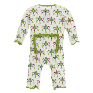 Print Bamboo Muffin Ruffle Coverall with Snaps - Natural Pinata KicKee Pants