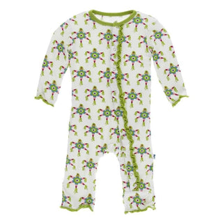 Print Bamboo Muffin Ruffle Coverall with Snaps - Natural Pinata KicKee Pants