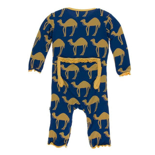 Print Bamboo Muffin Ruffle Coverall with Snaps - Navy Camel Baby & Toddler Sleepwear