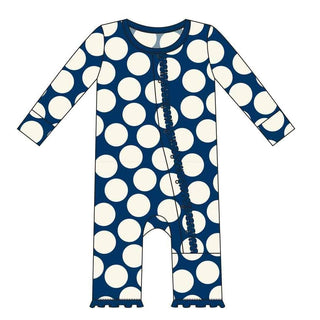 Print Bamboo Muffin Ruffle Coverall with Snaps - Navy Mod Dot Baby & Toddler Sleepwear