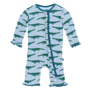 Print Bamboo Muffin Ruffle Coverall with Snaps - Pond Crocodile KicKee Pants