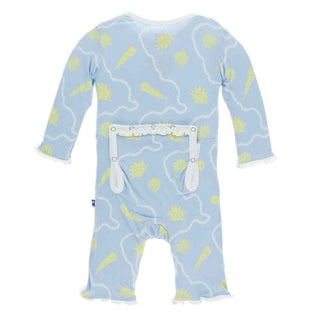 Print Bamboo Muffin Ruffle Coverall with Snaps - Pond Shells KicKee Pants