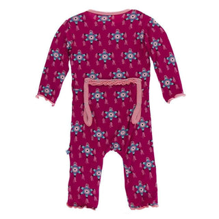 Print Bamboo Muffin Ruffle Coverall with Snaps - Rhododendron Pinata Baby & Toddler Sleepwear