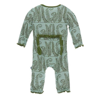 Print Bamboo Muffin Ruffle Coverall with Snaps - Shore Ferns KicKee Pants