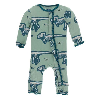 Print Bamboo Muffin Ruffle Coverall with Snaps - Shore T-Rex Dig KicKee Pants