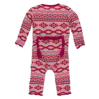 Print Bamboo Muffin Ruffle Coverall with Snaps - Strawberry Mayan Pattern Baby & Toddler Sleepwear