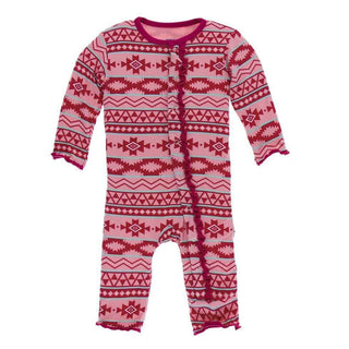 Print Bamboo Muffin Ruffle Coverall with Snaps - Strawberry Mayan Pattern Baby & Toddler Sleepwear