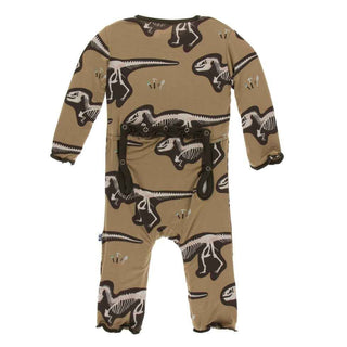 Print Bamboo Muffin Ruffle Coverall with Snaps - Tannin T-Rex Dig Baby & Toddler Sleepwear