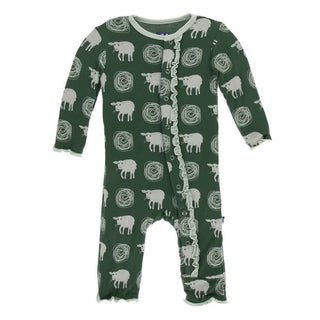 Print Bamboo Muffin Ruffle Coverall with Snaps - Topiary Tuscan Sheep Baby & Toddler Sleepwear