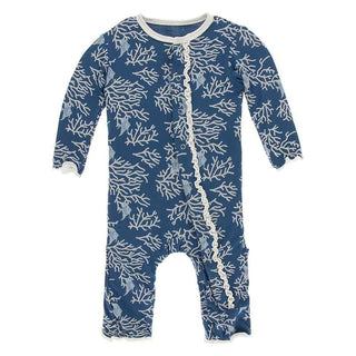 Print Bamboo Muffin Ruffle Coverall with Snaps - Twilight Coral Fans KicKee Pants