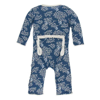 Print Bamboo Muffin Ruffle Coverall with Snaps - Twilight Coral Fans Baby & Toddler Sleepwear