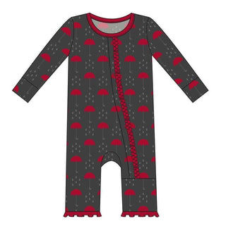 Print Bamboo Muffin Ruffle Coverall with Snaps - Umbrellas and Rain Clouds Baby & Toddler Sleepwear