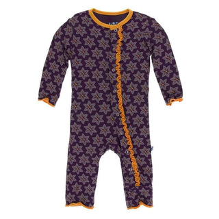 Print Bamboo Muffin Ruffle Coverall with Snaps - Wine Grapes Saffron KicKee Pants