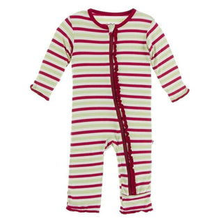 Print Bamboo Muffin Ruffle Coverall with Zipper - Candy Cane Stripe Baby & Toddler Sleepwear