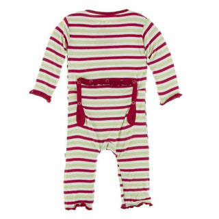 Print Bamboo Muffin Ruffle Coverall with Zipper - Candy Cane Stripe KicKee Pants