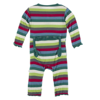 KicKee Pants Print Muffin Ruffle Coverall with Zipper - 2020 Multi Stripe