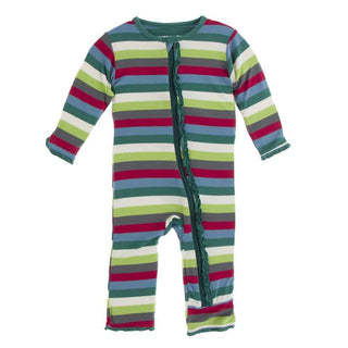 KicKee Pants Print Muffin Ruffle Coverall with Zipper - 2020 Multi Stripe