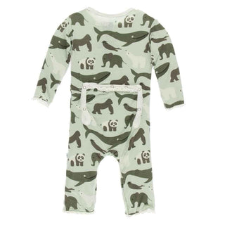 Print Bamboo Muffin Ruffle Coverall with Zipper - Aloe Endangered Animals KicKee Pants