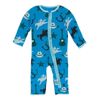 KicKee Pants Print Muffin Ruffle Coverall with Zipper - Amazon Cowboy