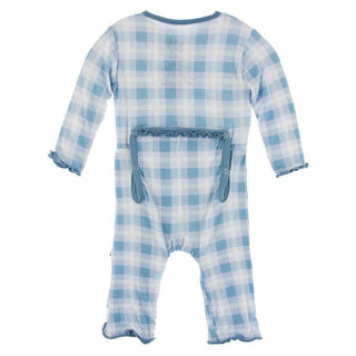 Print Bamboo Muffin Ruffle Coverall with Zipper - Blue Moon 2020 Holiday Plaid KicKee Pants