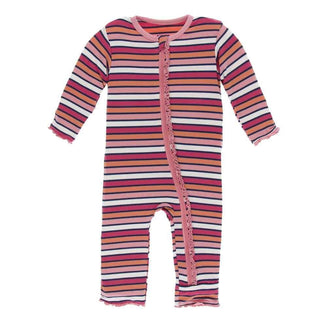 Print Bamboo Muffin Ruffle Coverall with Zipper - Botany Red Ginger Stripe KicKee Pants