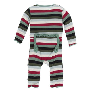 Print Bamboo Muffin Ruffle Coverall with Zipper - Christmas Multi Stripe KicKee Pants